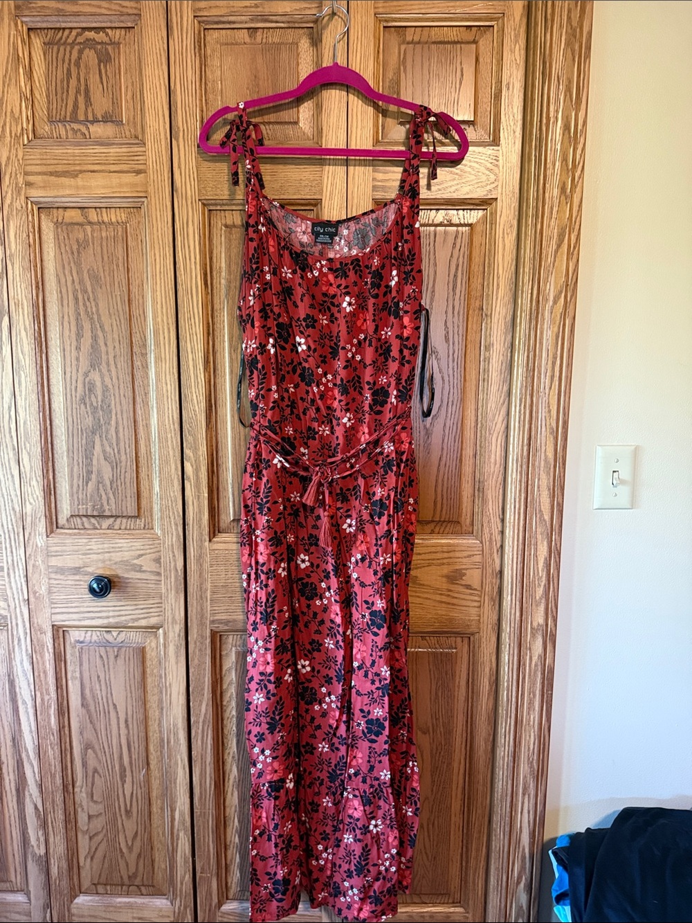 Burnt Orange Floral Tie-Shoulder Maxi Dress
